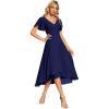imageEverPretty Womens V Neck Ruffle Sleeves Irregular Chiffon ALine Midi Wedding Guest Dresses 01756Navy Blue