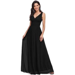 imageEverPretty Womens Bridesmaid Dress VNeck Sleeveless A Line Chiffon Floor Length Formal Dress 09016Black