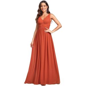 imageEverPretty Womens Bridesmaid Dress VNeck Sleeveless A Line Chiffon Floor Length Formal Dress 09016Burnt Orange