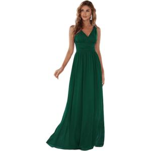 imageEverPretty Womens Bridesmaid Dress VNeck Sleeveless A Line Chiffon Floor Length Formal Dress 09016Dark Green