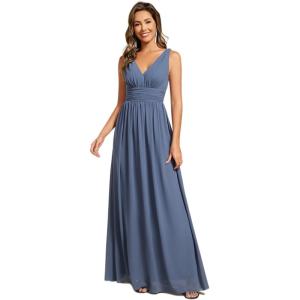 imageEverPretty Womens Bridesmaid Dress VNeck Sleeveless A Line Chiffon Floor Length Formal Dress 09016Dusty Blue
