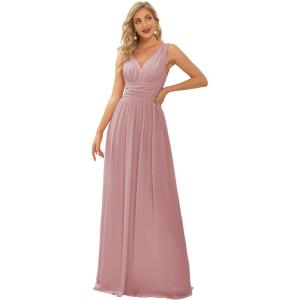 imageEverPretty Womens Bridesmaid Dress VNeck Sleeveless A Line Chiffon Floor Length Formal Dress 09016Dusty Rose