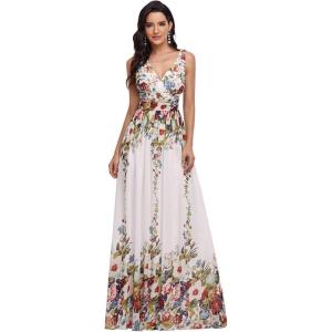 imageEverPretty Womens Bridesmaid Dress VNeck Sleeveless A Line Chiffon Floor Length Formal Dress 09016Floral Print