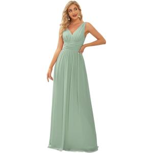imageEverPretty Womens Bridesmaid Dress VNeck Sleeveless A Line Chiffon Floor Length Formal Dress 09016Mint Green