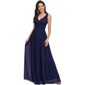 imageEverPretty Womens Bridesmaid Dress VNeck Sleeveless A Line Chiffon Floor Length Formal Dress 09016Navy Blue
