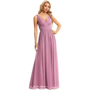 imageEverPretty Womens Bridesmaid Dress VNeck Sleeveless A Line Chiffon Floor Length Formal Dress 09016Orchid