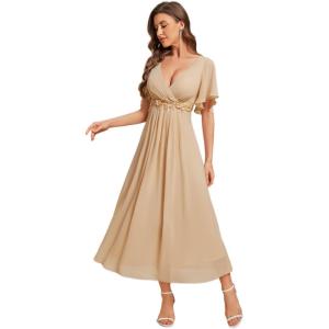 imageEverPretty Womens Cocktail Dresses V Neck ALine Elastic High Waist Wedding Guest Evening Party Maxi Dress 02093Champagne