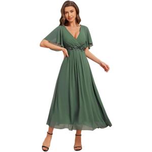 imageEverPretty Womens Cocktail Dresses V Neck ALine Elastic High Waist Wedding Guest Evening Party Maxi Dress 02093Eucalyptus