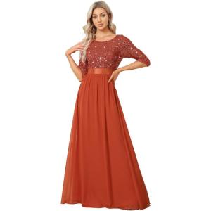 imageEverPretty Womens Elegant A Line Crew Neck Half Sleeve Sequin Maxi Evening Dress 00683Burnt Orange