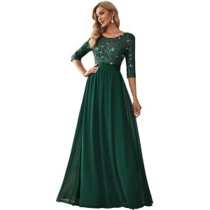 imageEverPretty Womens Elegant A Line Crew Neck Half Sleeve Sequin Maxi Evening Dress 00683Dark Green