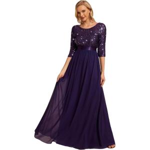 imageEverPretty Womens Elegant A Line Crew Neck Half Sleeve Sequin Maxi Evening Dress 00683Dark Purple