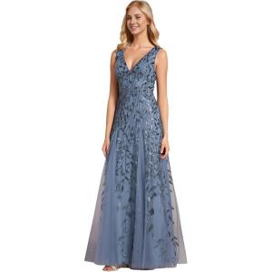 imageEverPretty Womens Sexy Sleeveless VNeck Evening Gowns Empire Waist Sequin Embroidery Formal DressDusty Navy