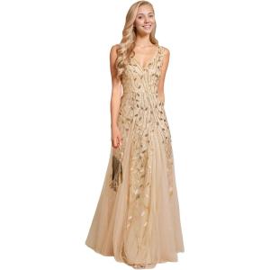 imageEverPretty Womens Sexy Sleeveless VNeck Evening Gowns Empire Waist Sequin Embroidery Formal DressGold