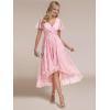 imageEverPretty Womens Chiffon Formal Dresses V Neck Ruffle Sleeves Pleated High Low Summer Wedding Guest DressLight Purple Roses