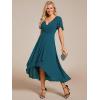 imageEverPretty Womens Chiffon Formal Dresses V Neck Ruffle Sleeves Pleated High Low Summer Wedding Guest DressTeal
