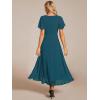 imageEverPretty Womens Chiffon Formal Dresses V Neck Ruffle Sleeves Pleated High Low Summer Wedding Guest DressTeal