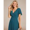 imageEverPretty Womens Chiffon Formal Dresses V Neck Ruffle Sleeves Pleated High Low Summer Wedding Guest DressTeal