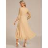 imageEverPretty Womens Chiffon V Neck Long Sleeves Pleated ALine Midi Length Wedding Guest Dress 01926Champagne