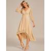 imageEverPretty Womens Chiffon V Neck Long Sleeves Pleated ALine Midi Length Wedding Guest Dress 01926Champagne