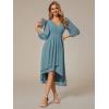 imageEverPretty Womens Chiffon V Neck Long Sleeves Pleated ALine Midi Length Wedding Guest Dress 01926Dusty Blue