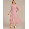 imageEverPretty Womens Chiffon V Neck Long Sleeves Pleated ALine Midi Length Wedding Guest Dress 01926Dusty Rose