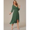 imageEverPretty Womens Chiffon V Neck Long Sleeves Pleated ALine Midi Length Wedding Guest Dress 01926Eucalyptus Green