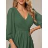 imageEverPretty Womens Chiffon V Neck Long Sleeves Pleated ALine Midi Length Wedding Guest Dress 01926Eucalyptus Green