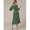 imageEverPretty Womens Chiffon V Neck Long Sleeves Pleated ALine Midi Length Wedding Guest Dress 01926Eucalyptus Green