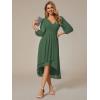 imageEverPretty Womens Chiffon V Neck Long Sleeves Pleated ALine Midi Length Wedding Guest Dress 01926Eucalyptus Green