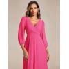 imageEverPretty Womens Chiffon V Neck Long Sleeves Pleated ALine Midi Length Wedding Guest Dress 01926Hot Pink