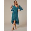 imageEverPretty Womens Chiffon V Neck Long Sleeves Pleated ALine Midi Length Wedding Guest Dress 01926Teal
