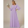 imageEverPretty Womens Crewneck Lantern Sleeves ALine Pleated Chiffon Maxi Formal Dress 0106BLavender