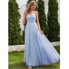 imageEverPretty Womens Deep VNeck Spaghetti Strap Tulle Floor Length ALine Wedding Dress 02075Light Dusty Blue