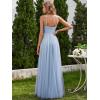 imageEverPretty Womens Deep VNeck Spaghetti Strap Tulle Floor Length ALine Wedding Dress 02075Light Dusty Blue