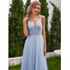 imageEverPretty Womens Deep VNeck Spaghetti Strap Tulle Floor Length ALine Wedding Dress 02075Light Dusty Blue