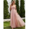 imageEverPretty Womens Deep VNeck Spaghetti Strap Tulle Floor Length ALine Wedding Dress 02075Pink