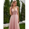 imageEverPretty Womens Deep VNeck Spaghetti Strap Tulle Floor Length ALine Wedding Dress 02075Pink