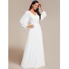 imageEverPretty Womens Formal Dresses Long Sleeve V Neck Empire Waist A Line Beading Maxi Wedding Guest Dress 01981White
