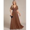 imageEverPretty Womens Mothers Dress Chiffon V Neck A Line Appliques Waist Formal Dresses 01960Brown