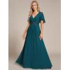 imageEverPretty Womens Mothers Dress Chiffon V Neck A Line Appliques Waist Formal Dresses 01960Teal