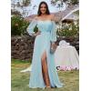 imageEverPretty Womens Off Shoulder Lantern Sleeves A Line Split Maxi Bridesmaid Dresses S0002Blue