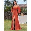 imageEverPretty Womens Off Shoulder Lantern Sleeves A Line Split Maxi Bridesmaid Dresses S0002Burnt Orange