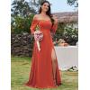 imageEverPretty Womens Off Shoulder Lantern Sleeves A Line Split Maxi Bridesmaid Dresses S0002Burnt Orange