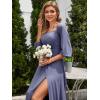 imageEverPretty Womens Off Shoulder Lantern Sleeves A Line Split Maxi Bridesmaid Dresses S0002Dusty Navy