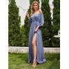imageEverPretty Womens Off Shoulder Lantern Sleeves A Line Split Maxi Bridesmaid Dresses S0002Dusty Navy