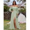 imageEverPretty Womens Off Shoulder Lantern Sleeves A Line Split Maxi Bridesmaid Dresses S0002Mint Green