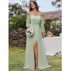 imageEverPretty Womens Off Shoulder Lantern Sleeves A Line Split Maxi Bridesmaid Dresses S0002Mint Green