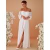 imageEverPretty Womens Off Shoulder Lantern Sleeves A Line Split Maxi Bridesmaid Dresses S0002White