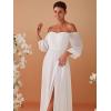 imageEverPretty Womens Off Shoulder Lantern Sleeves A Line Split Maxi Bridesmaid Dresses S0002White