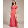 imageEverPretty Womens Off The Shoulder Bridesmaid Dresses Side Split Beach Maxi Formal Dress 00968Coral